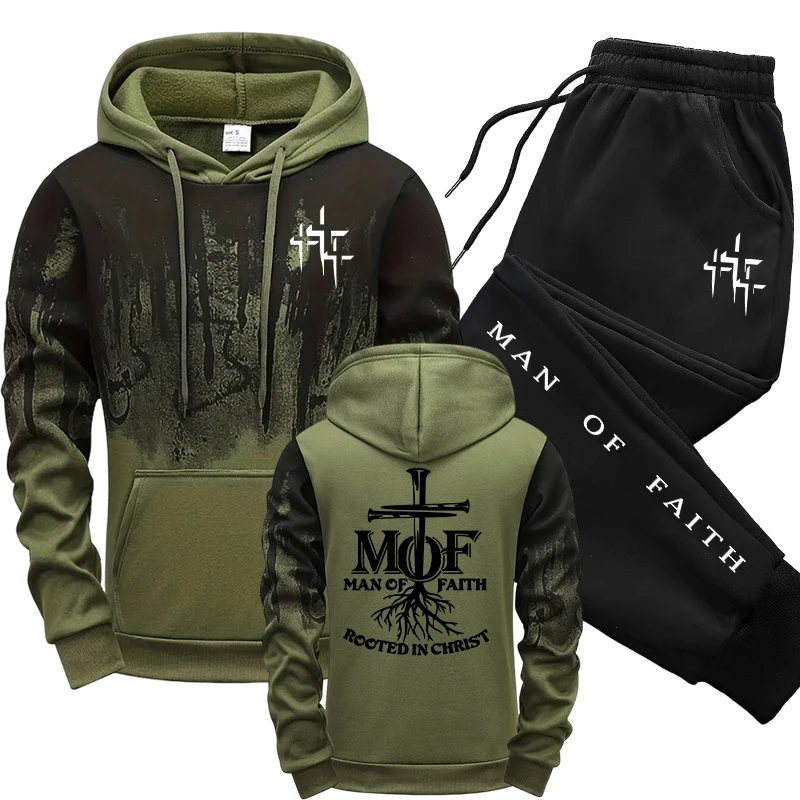 Men'S Fashion 2026 - Man of Faith Men's Tracksuit Hoodie&sweatpants