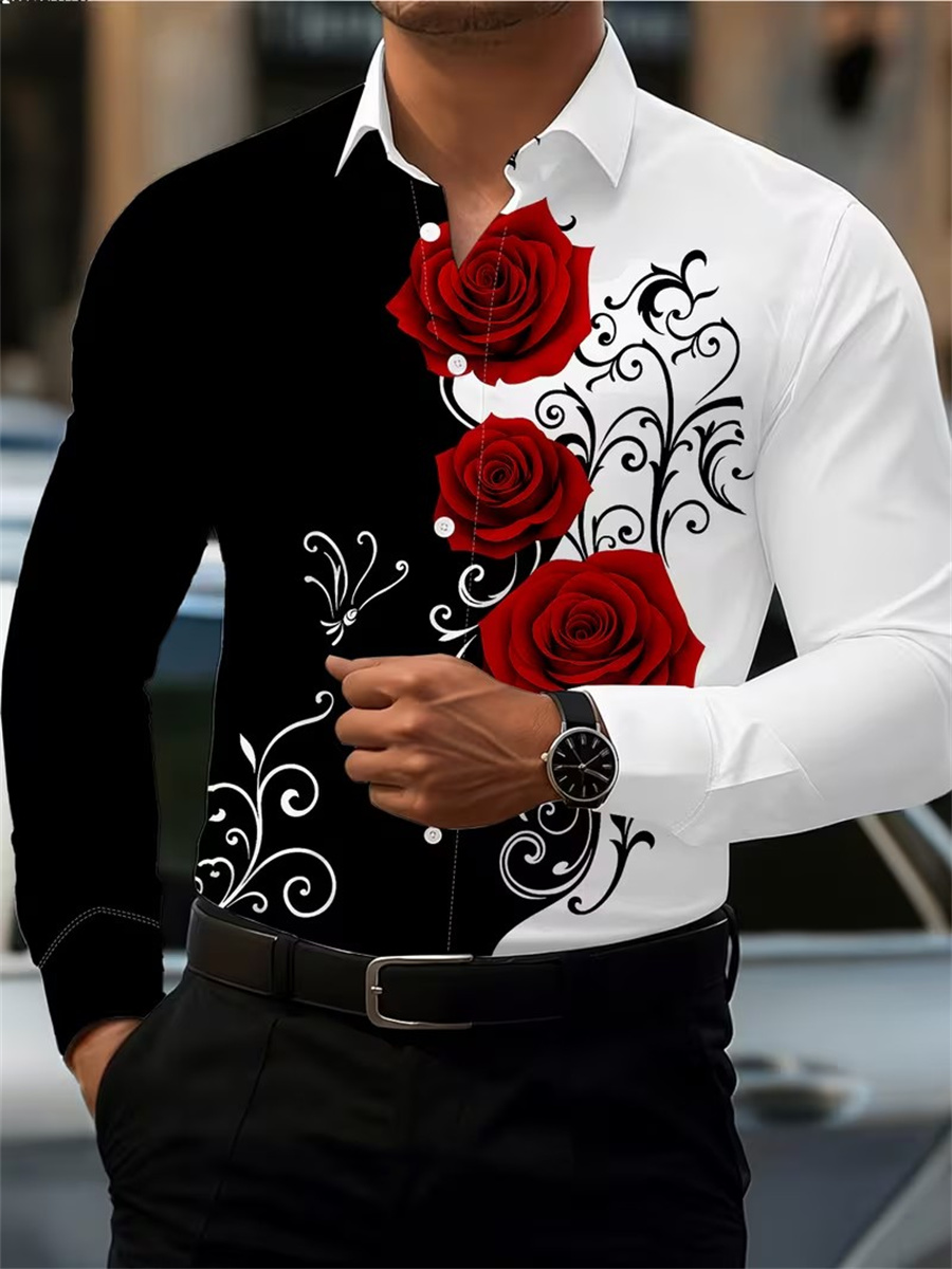 Men'S Fashion Tips - Men's Red Rose Print Long-Sleeve Shirt,