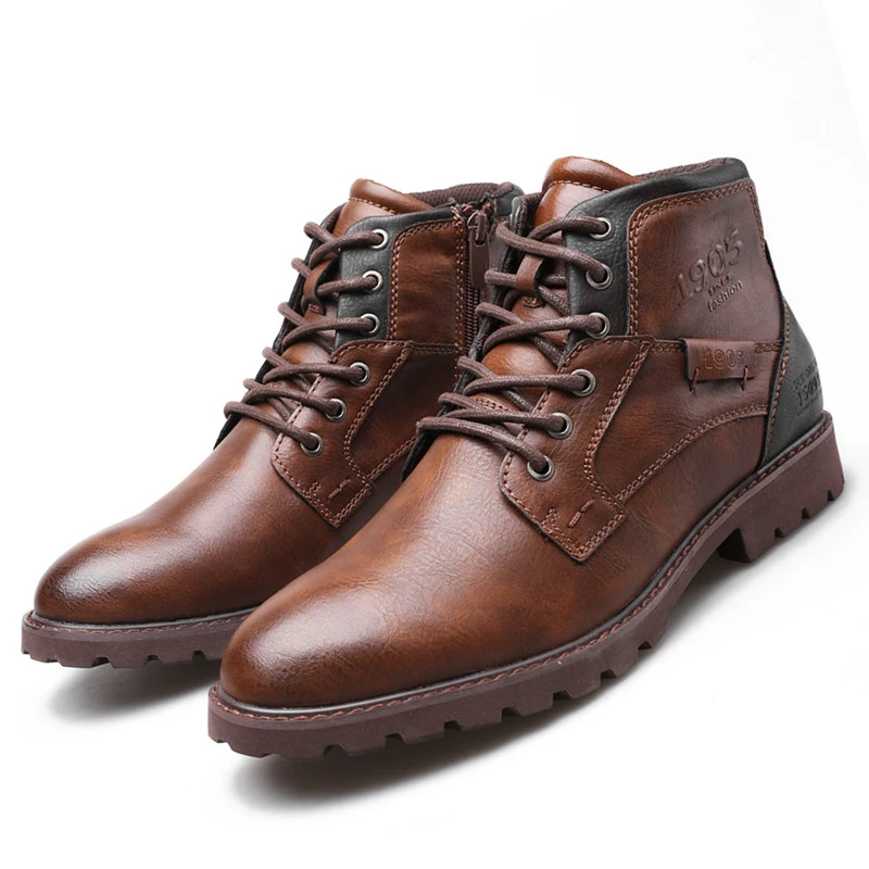 Leather Men Ankle Boots Plus S - огляд і ціна Mens Fashion Combat Boots