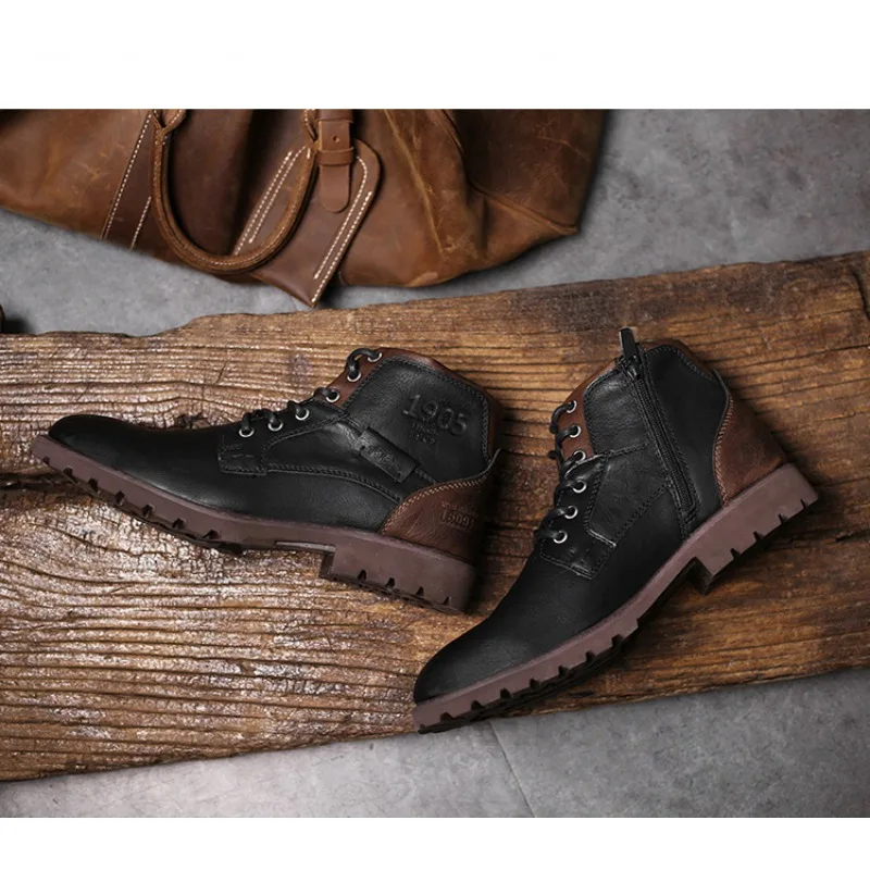 Leather Men Ankle Boots Plus S - огляд і ціна Mens Fashion Combat Boots