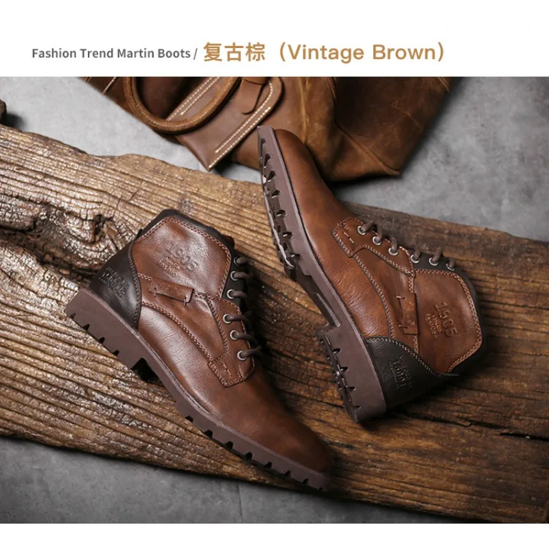 Leather Men Ankle Boots Plus S - огляд і ціна Mens Fashion Combat Boots