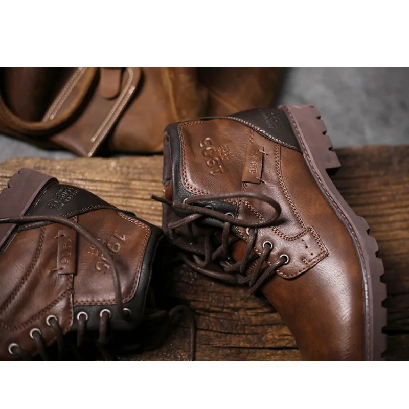 Leather Men Ankle Boots Plus S - огляд і ціна Mens Fashion Combat Boots