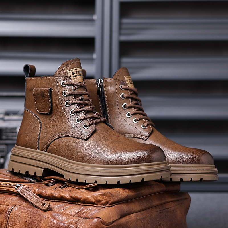 Mens Brown Vintage Leather Com - огляд і ціна Mens Fashion Combat Boots