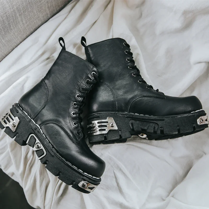 New Fashion Punk Men's Genuine - огляд і ціна Mens Fashion Combat Boots