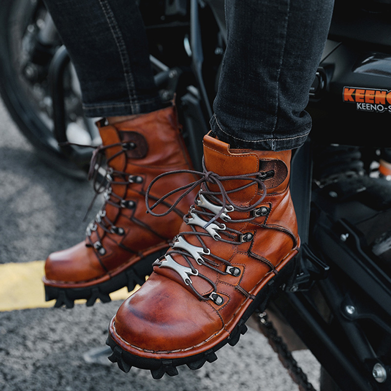Fashion Men's Cowhide Genuine  - огляд і ціна Mens Fashion Combat Boots