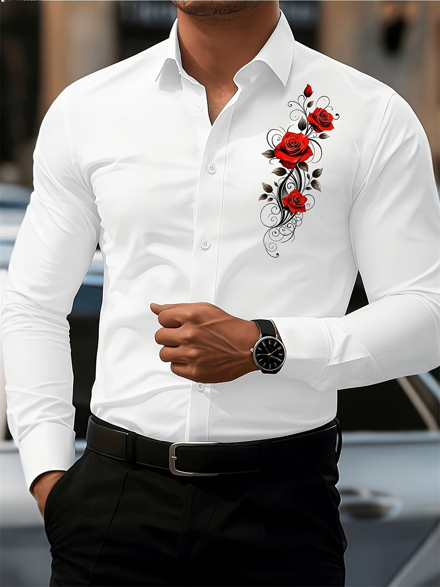 Men's Red Rose Print Long-Slee - огляд і ціна Men'S Fashion Tips