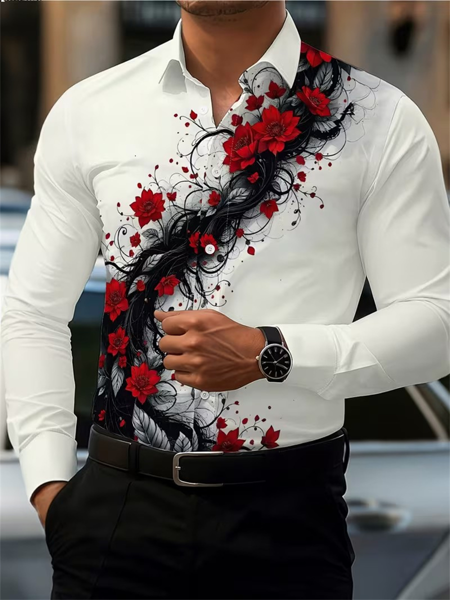 Men's Red Rose Print Long-Slee - огляд і ціна Men'S Fashion Tips