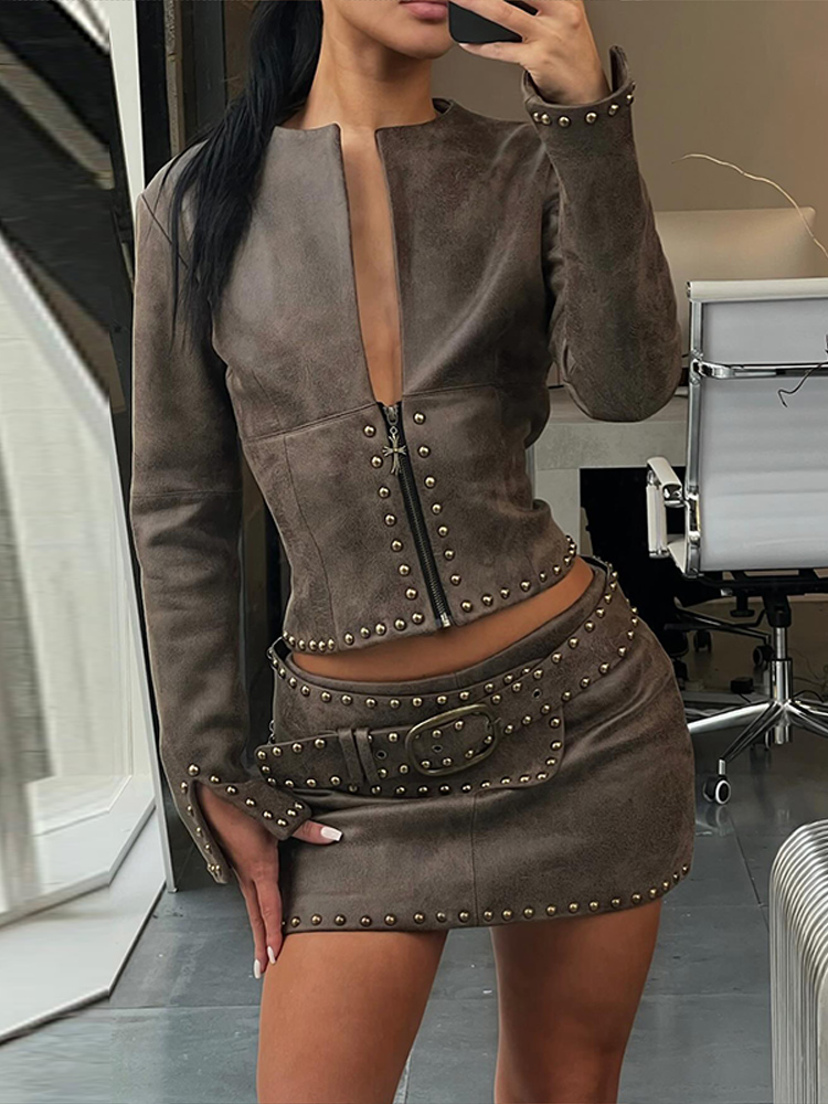Y2k Leather Skirt Set Women Ri - огляд і ціна Men'S Fashion Outfits 2026