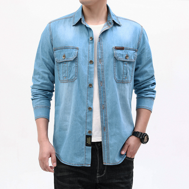 New Fashion Men Light Blue Lon - огляд і ціна Jeans Shirt Fashion For Men