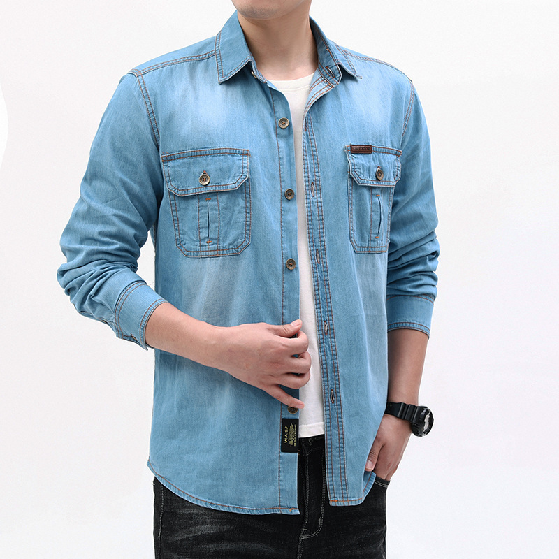 New Fashion Men Light Blue Lon - огляд і ціна Jeans Shirt Fashion For Men